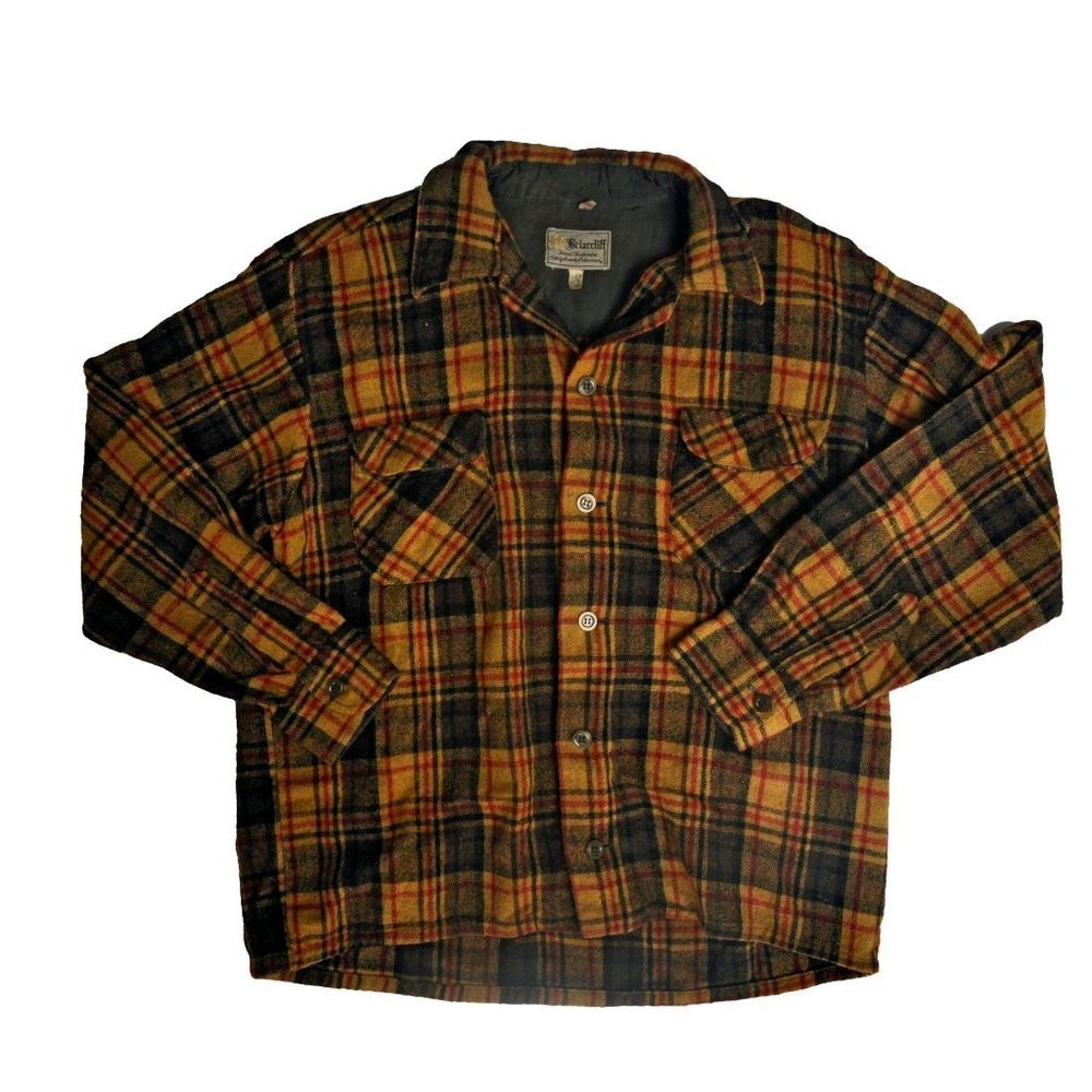 Vintage Autumn Brown Plaid Flannel Large Briarcliff Shirt